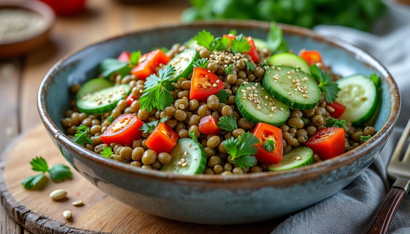 découvrez notre recette de salade de lentilles protéinée, simple à préparer, équilibrée et idéale pour un repas rassasiant et sain.