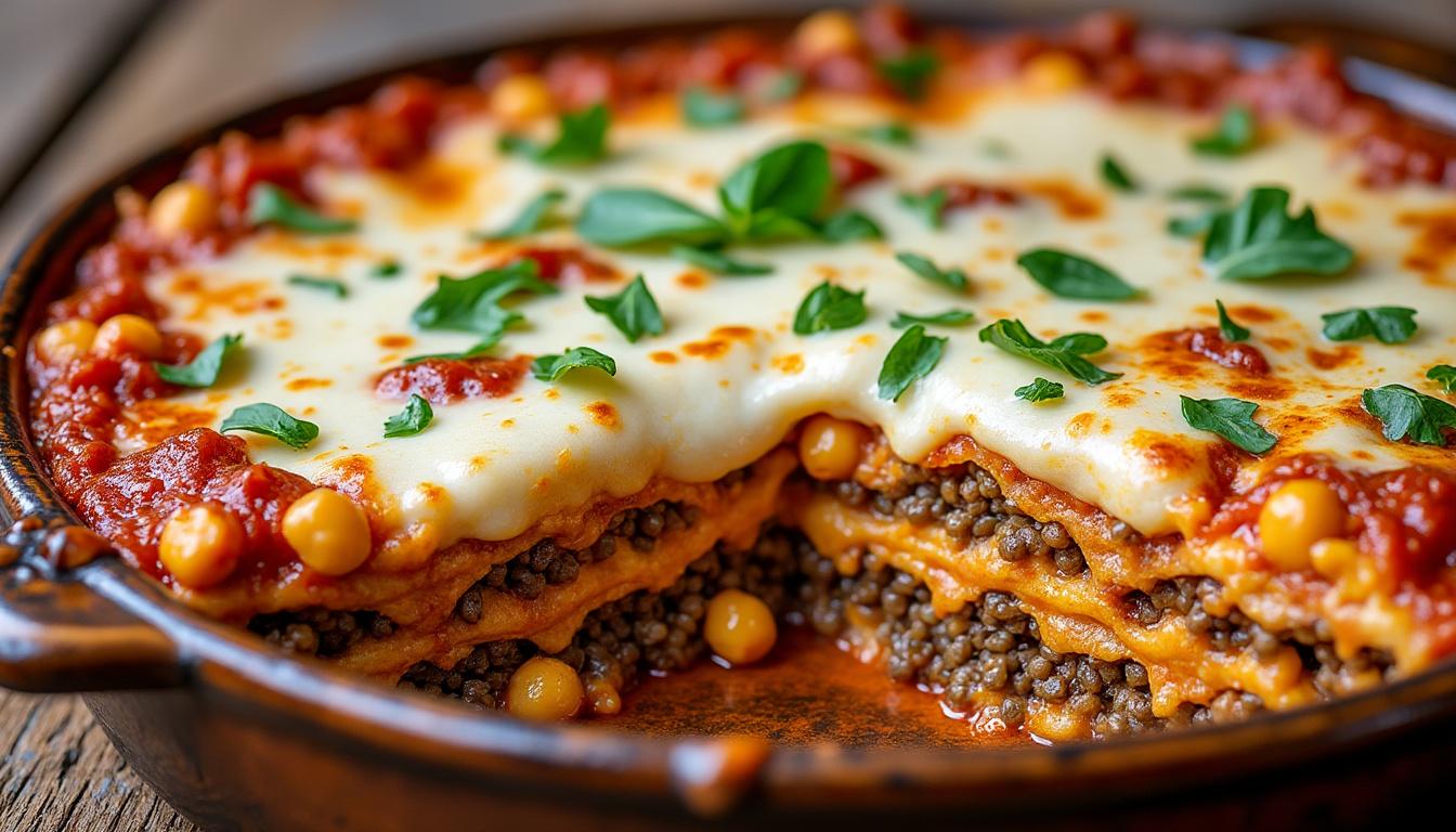 découvrez une recette savoureuse de lasagnes vegan protéinées, équilibrée et fondante, sans soja, parfaite pour un repas sain et gourmand.