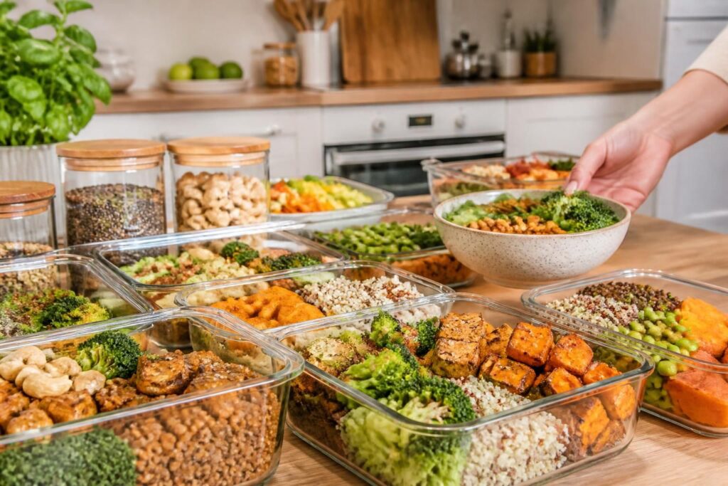 découvrez nos recettes de batch cooking vegan riches en protéines pour des repas sains, équilibrés et rapides à préparer toute la semaine.