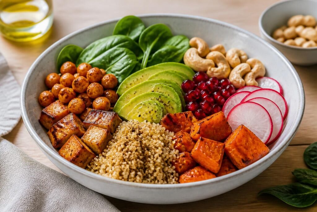 découvrez notre bowl vegan protéiné, un repas complet et équilibré alliant saveurs et nutrition pour une alimentation saine et gourmande.